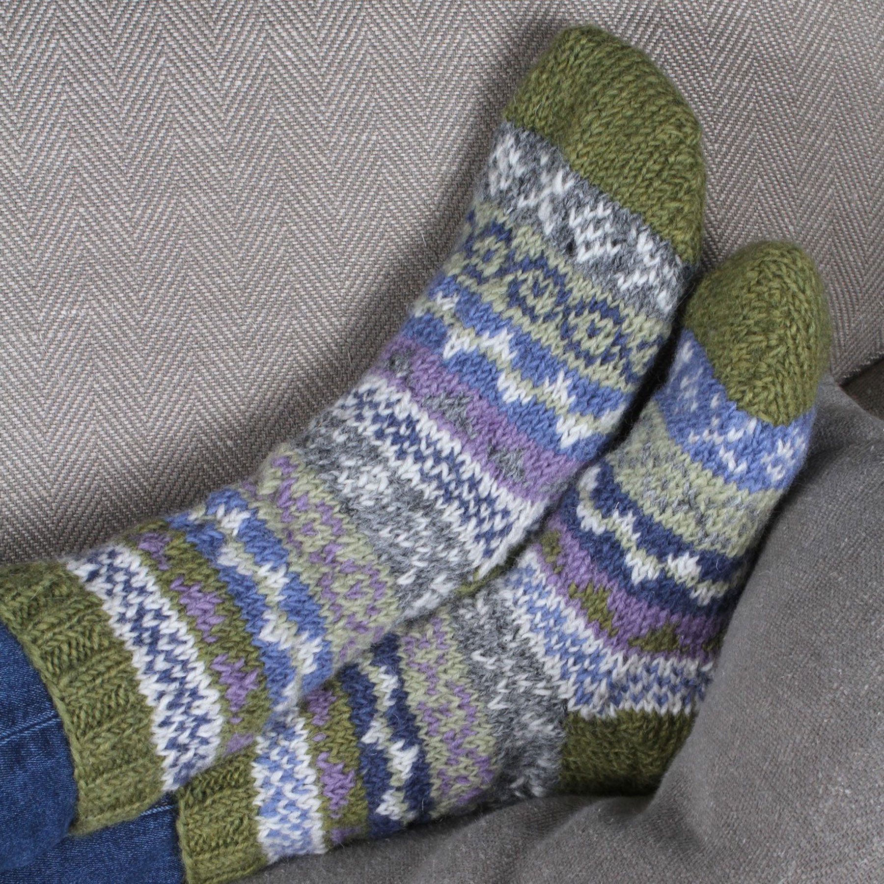 Womens classic fairisle olive sofa socks