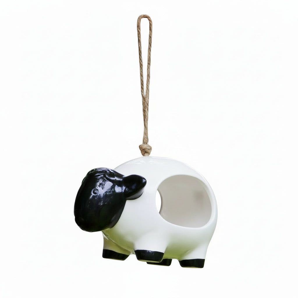 'Woolie' hanging ceramic sheep bird feeder
