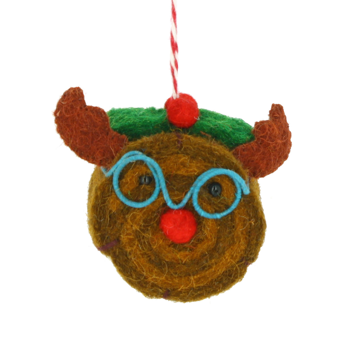 Yule log reindeer face hanging decoration