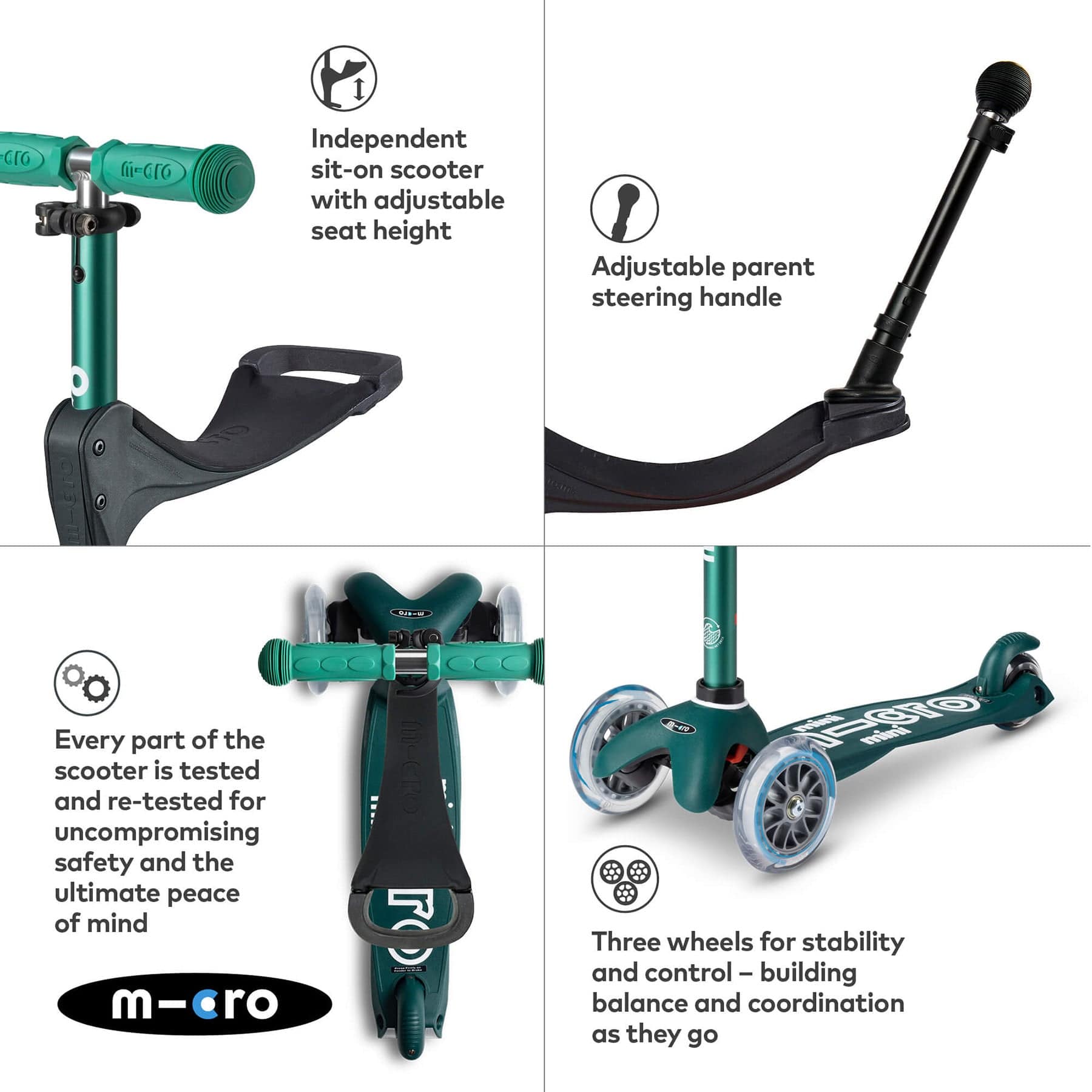 Eco Green 3 in 1 Deluxe Plus Scooter (with Push handle)