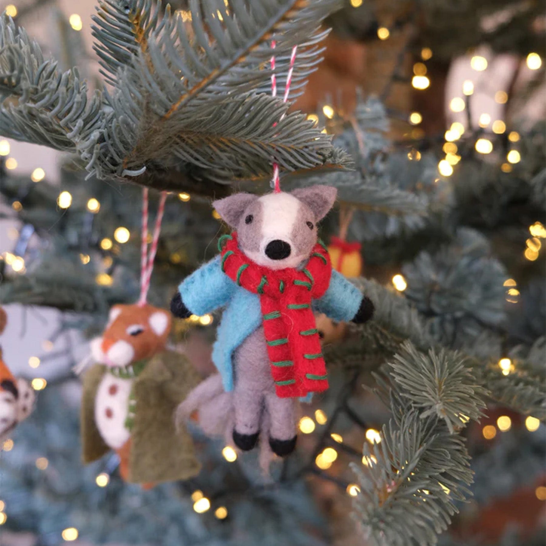 Festive forest badger hanging decoration