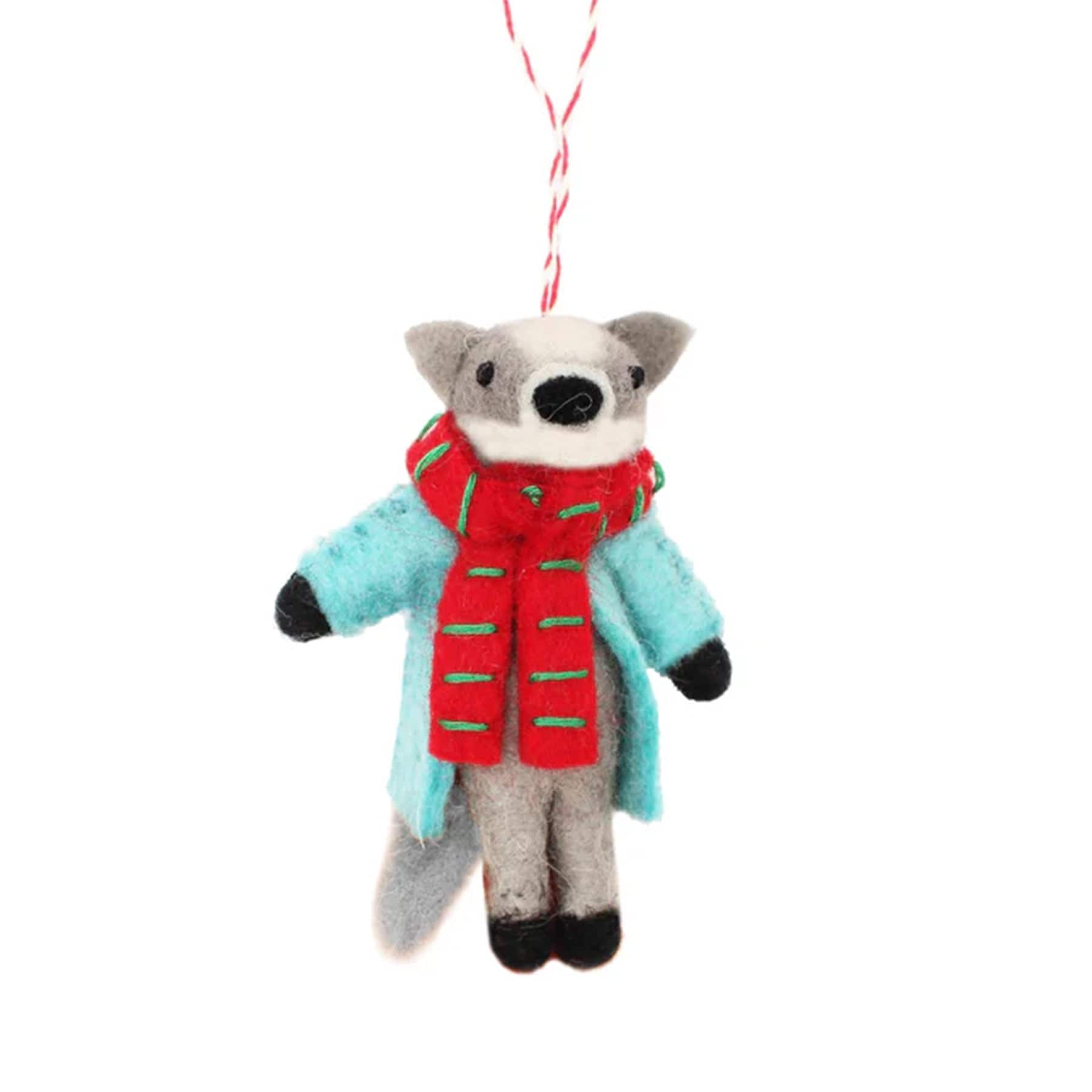 Festive forest badger hanging decoration