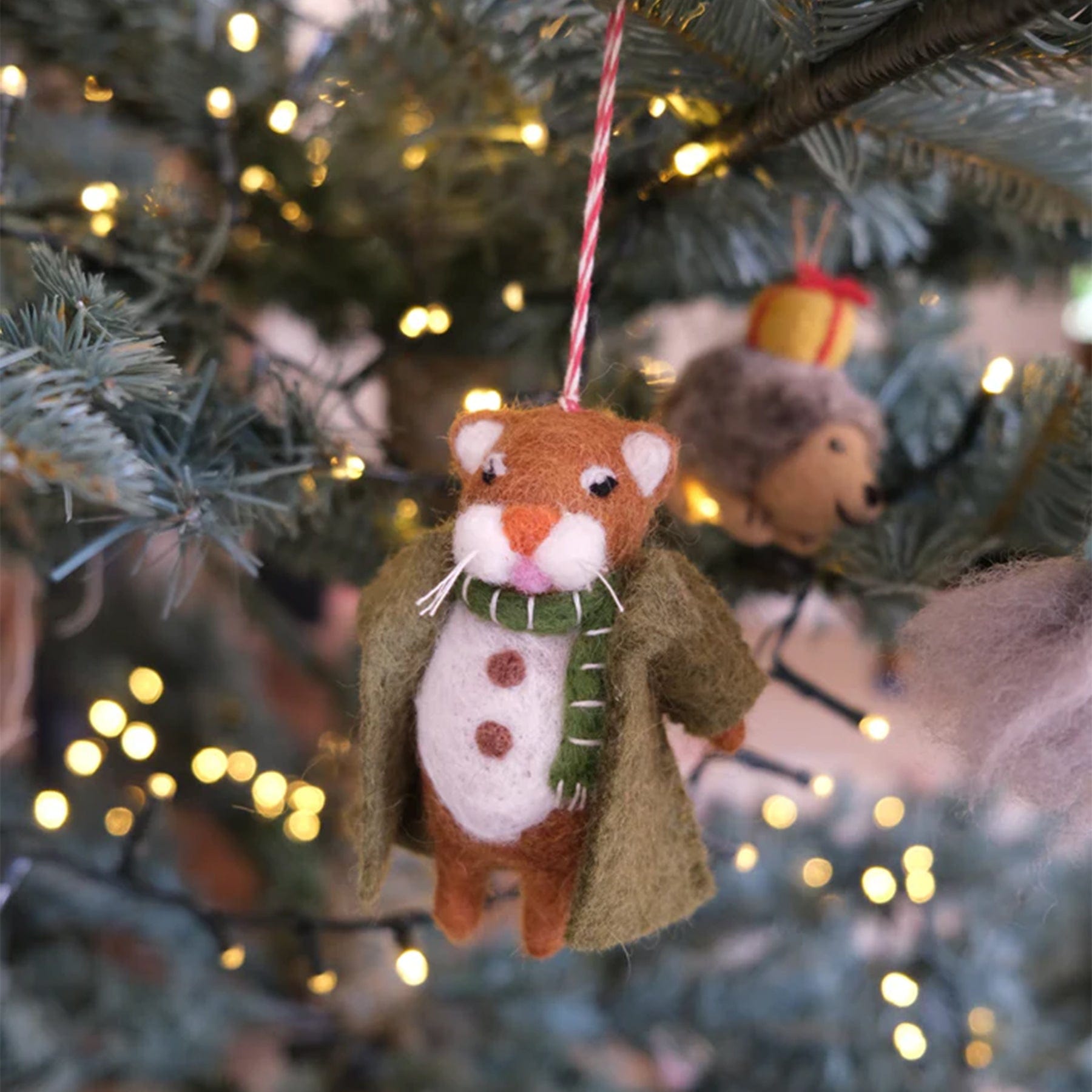 Festive forest water vole hanging decoration