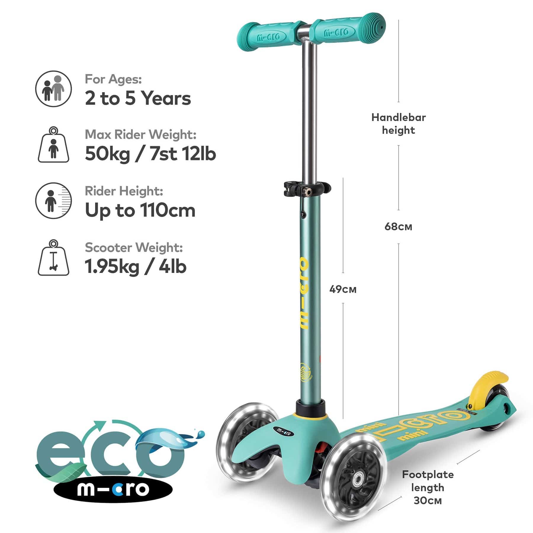 Mini Scooter Deluxe ECO LED Mint