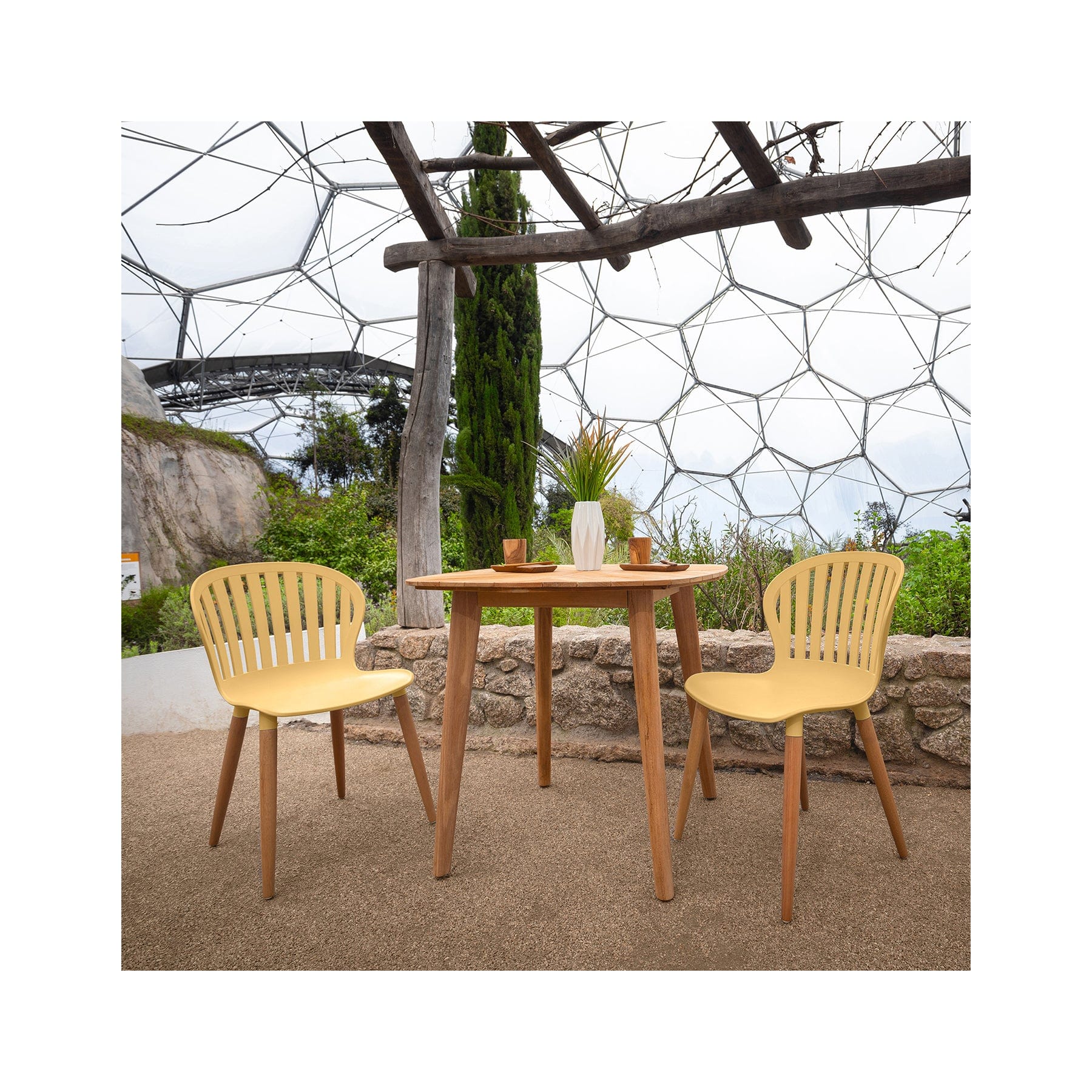 Social Plastic® nassau side chair 2 seat teak table set