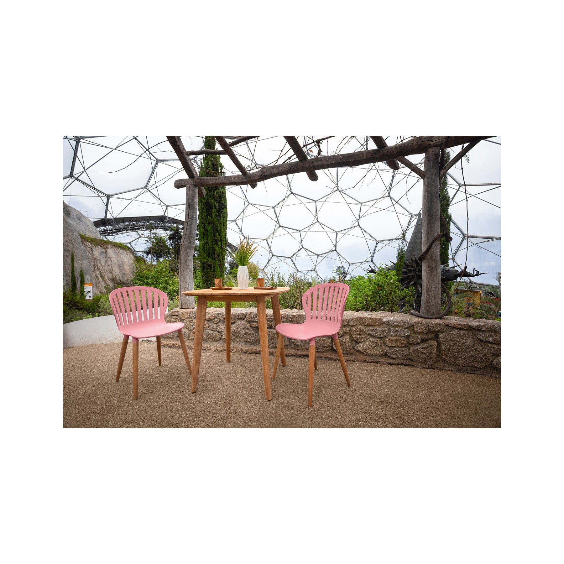 Social Plastic® nassau side chair 2 seat teak table set