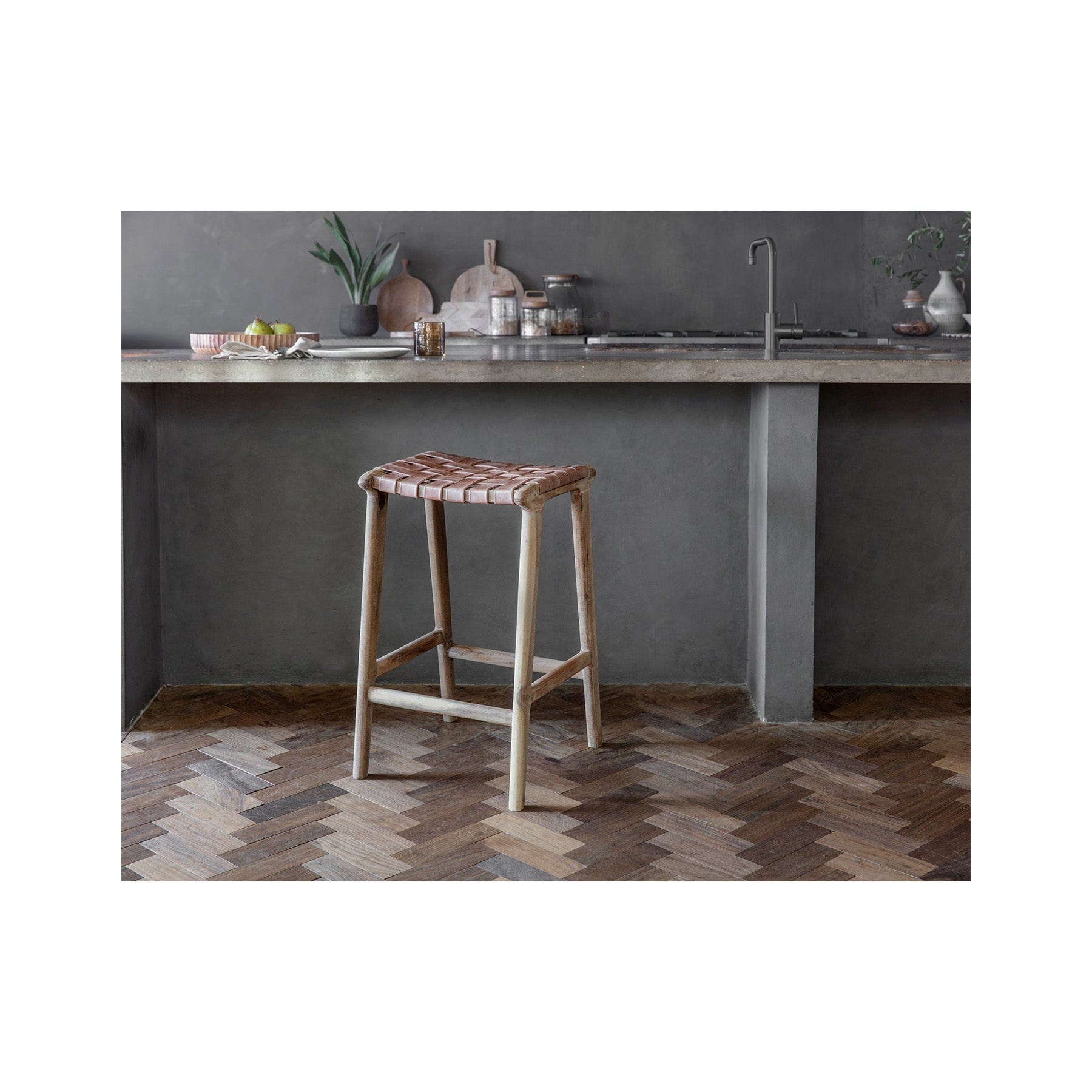 Adembi woven leather counter stool