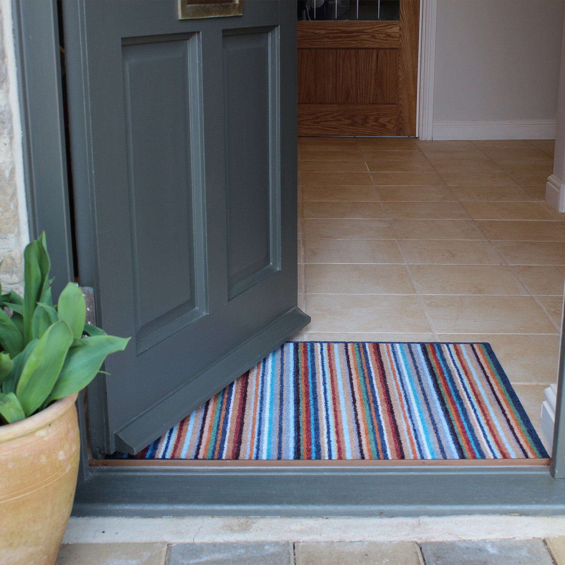 Bright stripe recycled doormat