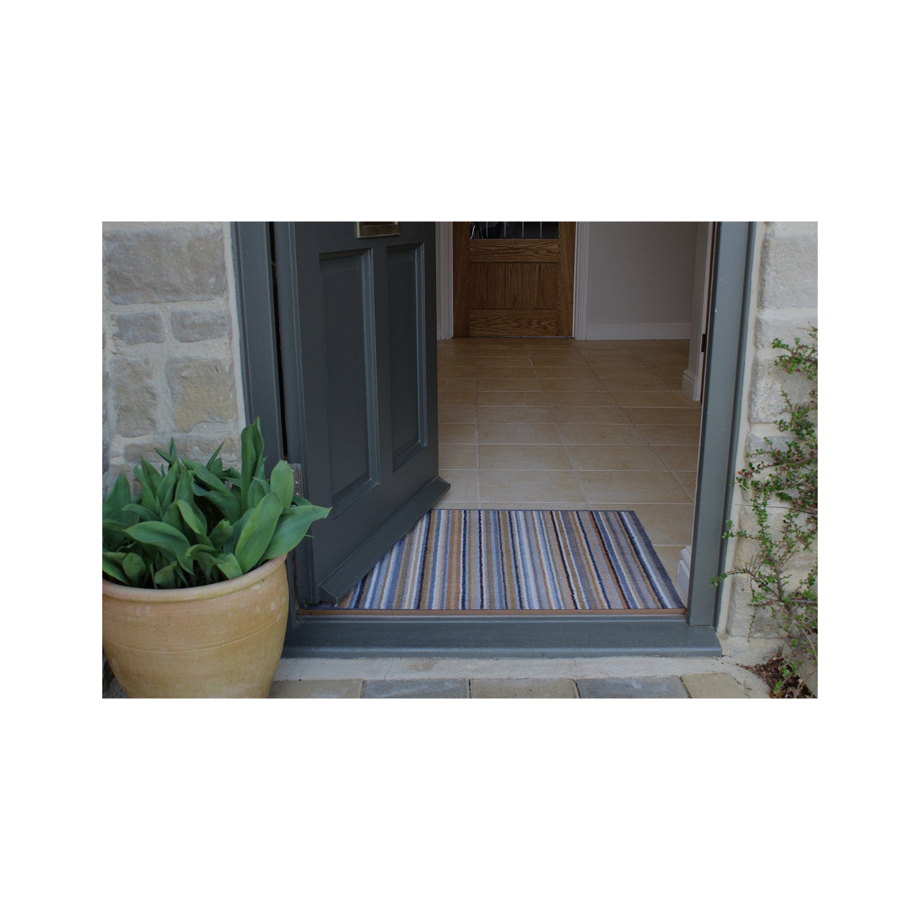 Natural and grey stripe recycled doormat