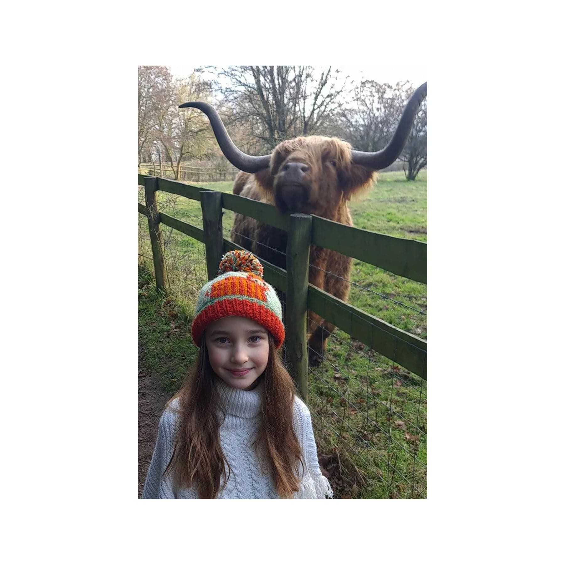 Kids highland cow bobble hat