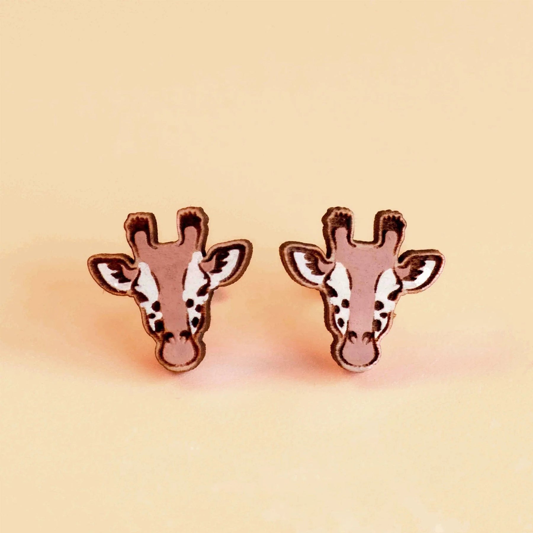 Giraffe hand-painted wood stud earrings