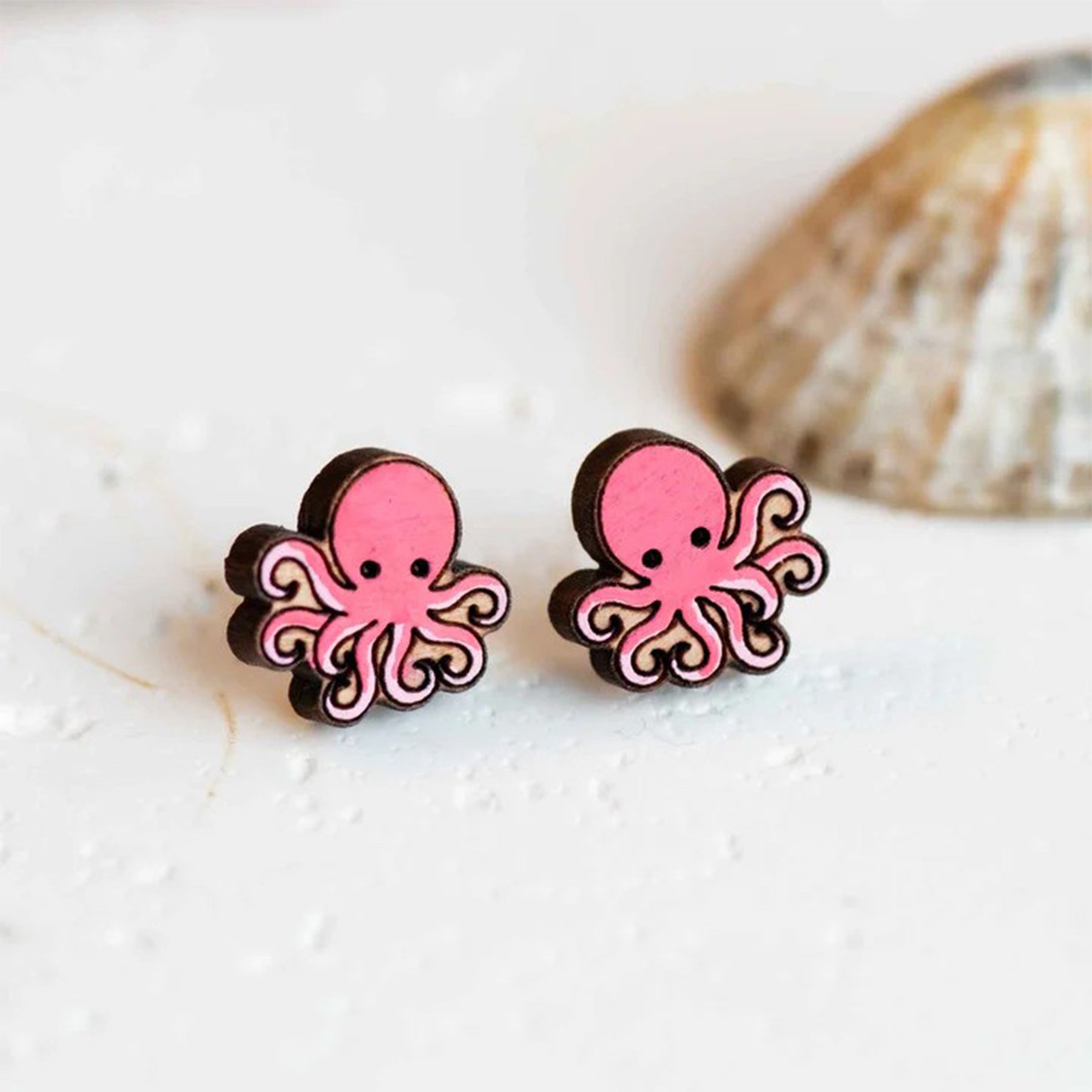 Octopus hand-painted wood pin badge
